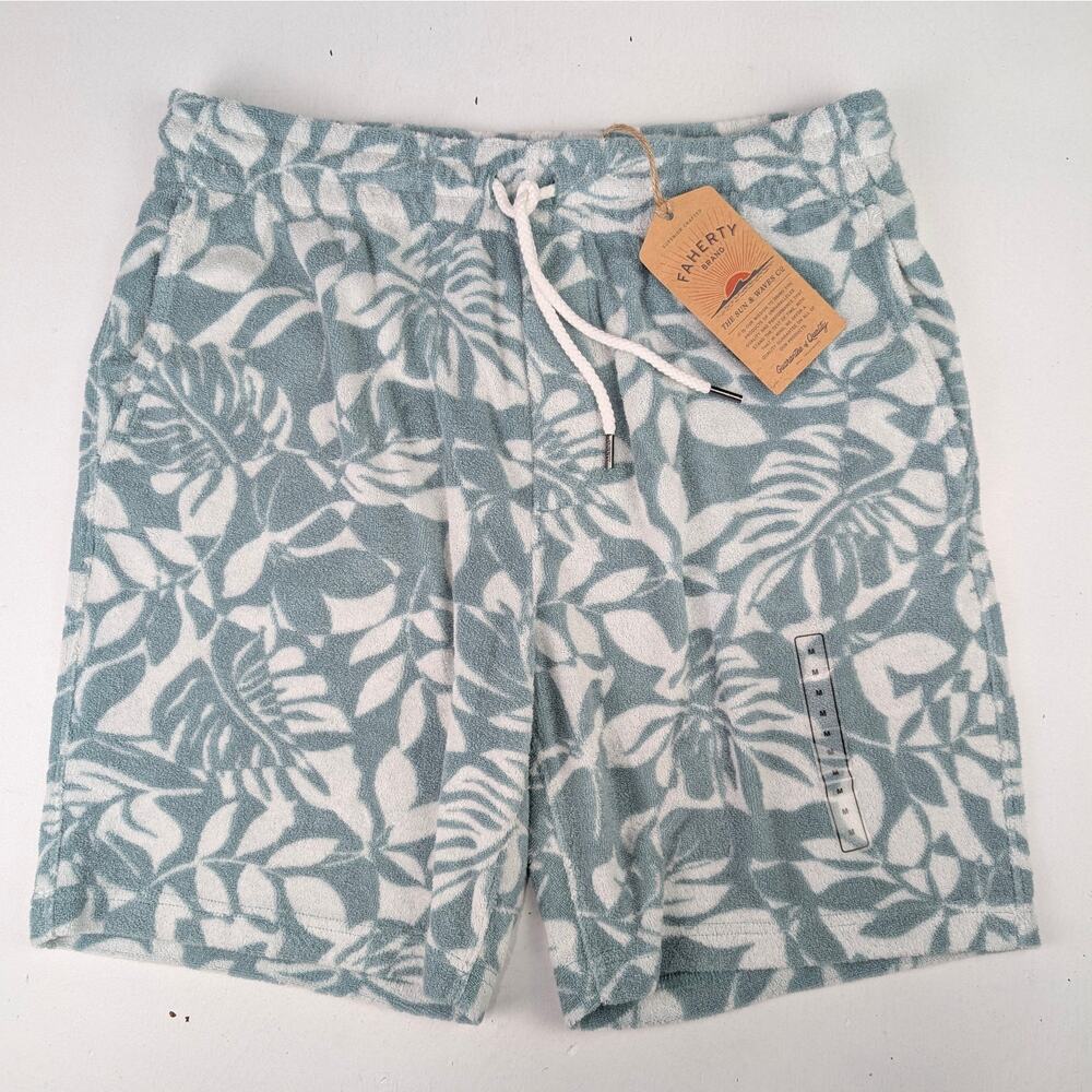 Faherty Men's Medium Cabana Towel Terry Shorts - Poolside Foliage Teal
